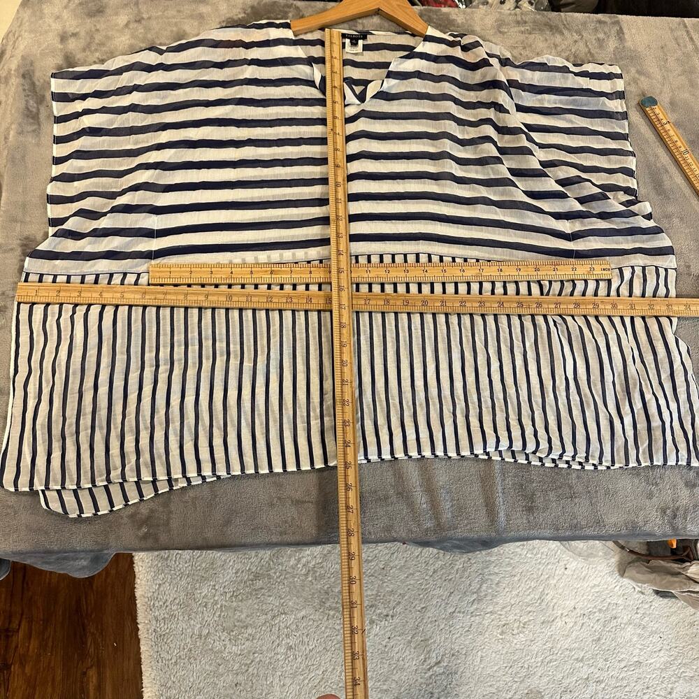 Talbots Silk Navy Blue White Semi-sheer Lighweight Kaftan Poncho Tunic Top S - Picture 8 of 9